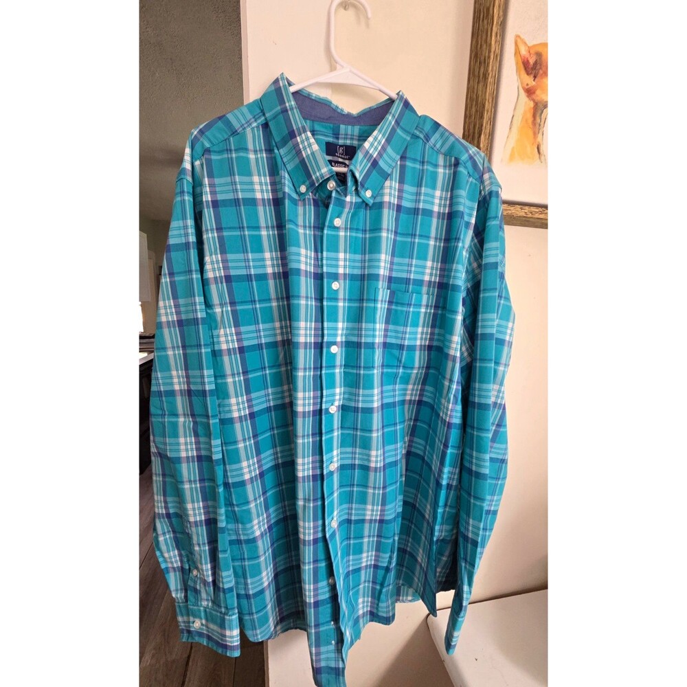 George Classic Fit Plaid Shirt 3XL Long Sleeve 100% Cotton
